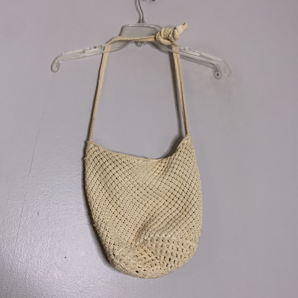 Vintage macramé woven off-white Crossbody shoulder bag purse one size - Picture 3 of 7
